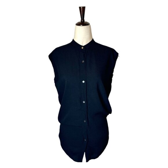 Helmut Lang Shirt Women Small Black Jacquard Split Back Knot Button Front Top - Picture 2 of 10